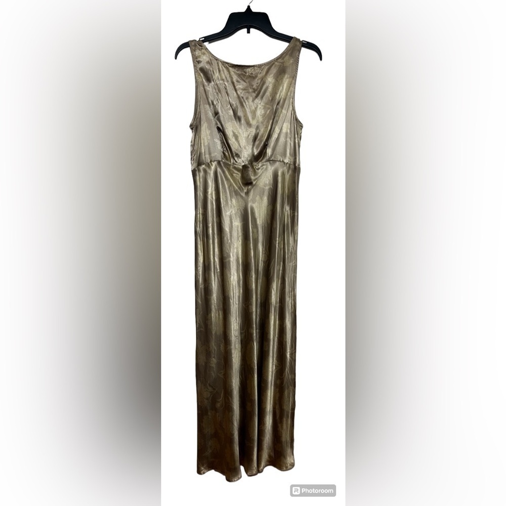 Next Ladieswear Satin Y2K Gold Metallic Flowers Brocade Style Maxi Dress Sz 10